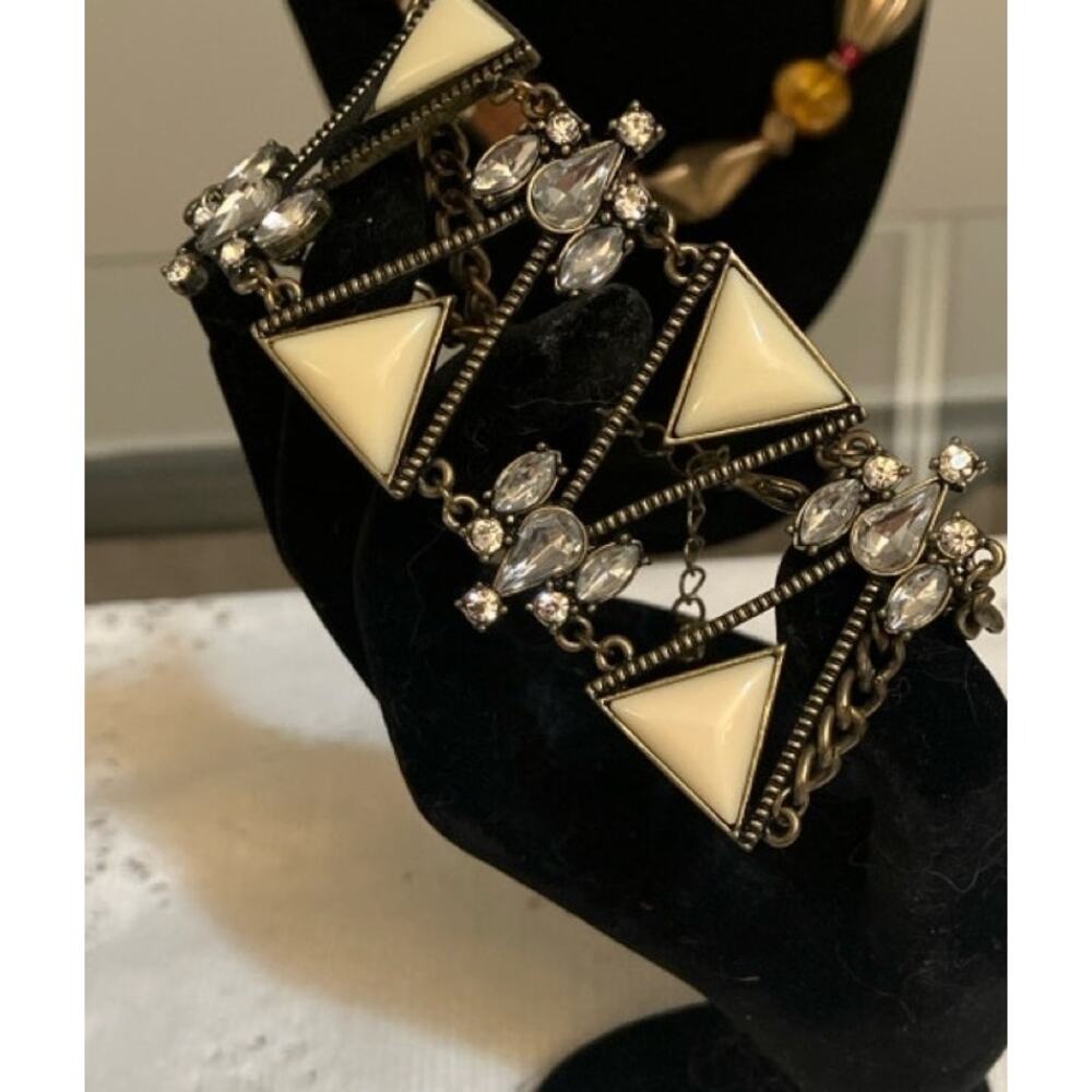 VTG Rhinestone and Ivory Triangular Double Chain Bracelet